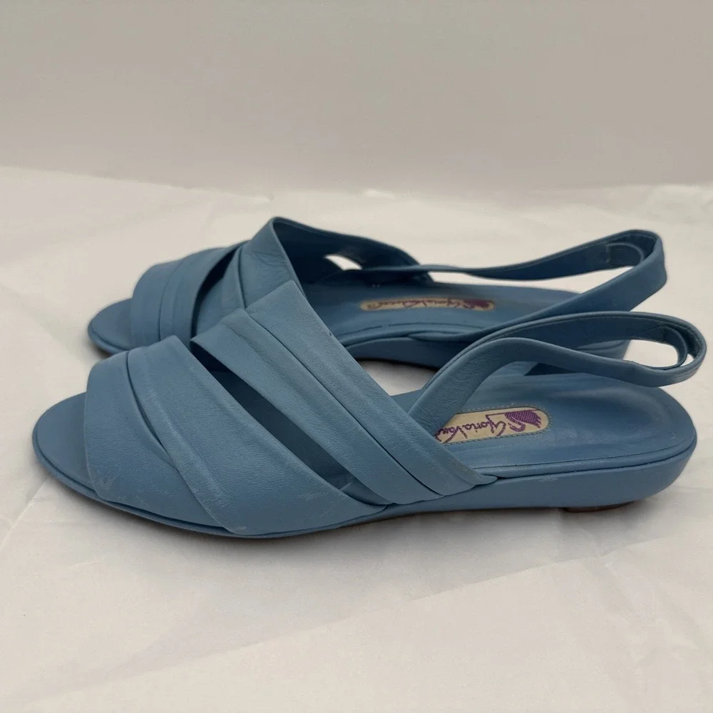 Vintage GLORIA‎ VANDERBILT Blue Leather FLATS open toe Shoes sandals Sz 7